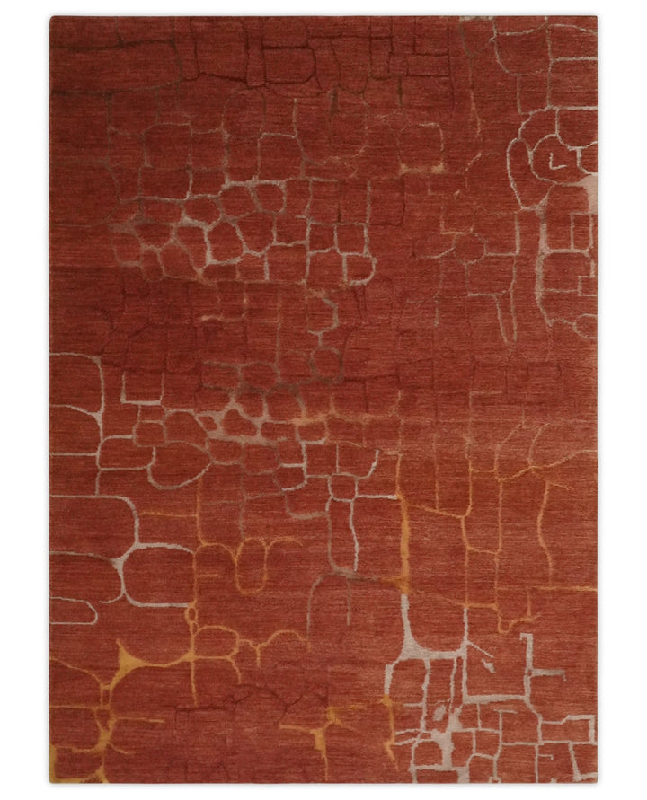 Modern Abstract Rust 5x7 Handloom wool and Art Silk Area Rug - The Rug Decor