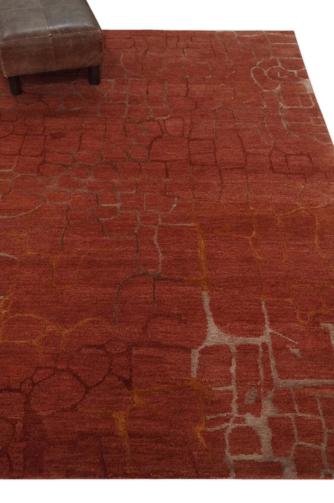 Modern Abstract Rust 5x7 Handloom wool and Art Silk Area Rug - The Rug Decor
