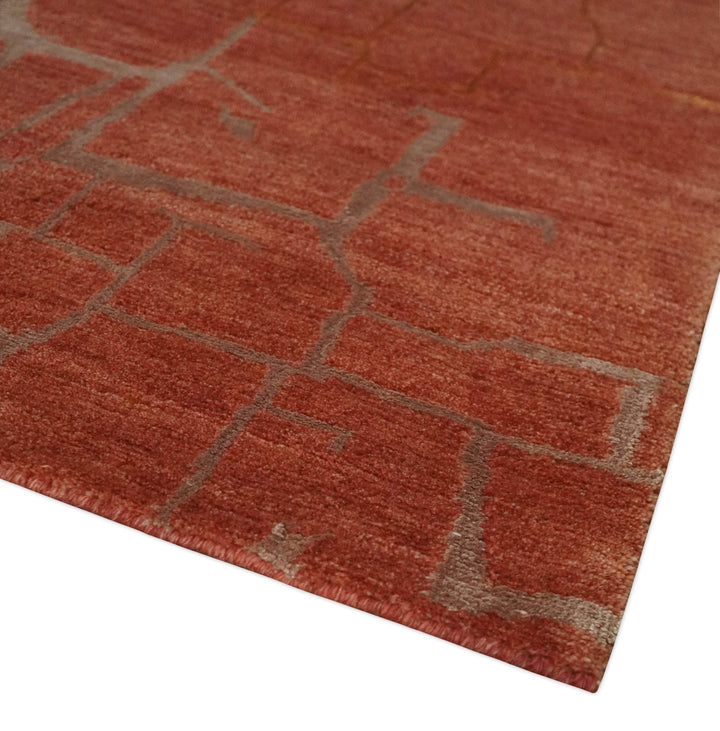 Modern Abstract Rust 5x7 Handloom wool and Art Silk Area Rug - The Rug Decor