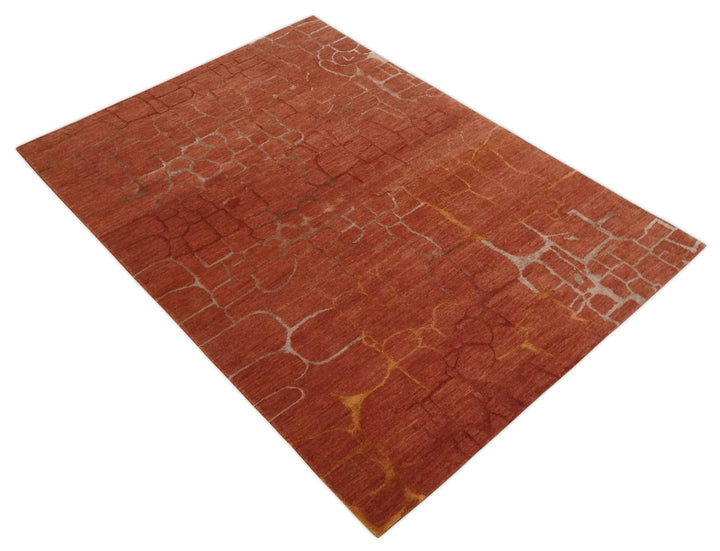 Modern Abstract Rust 5x7 Handloom wool and Art Silk Area Rug - The Rug Decor