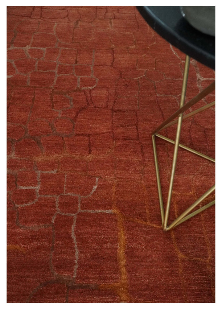 Modern Abstract Rust 5x7 Handloom wool and Art Silk Area Rug - The Rug Decor