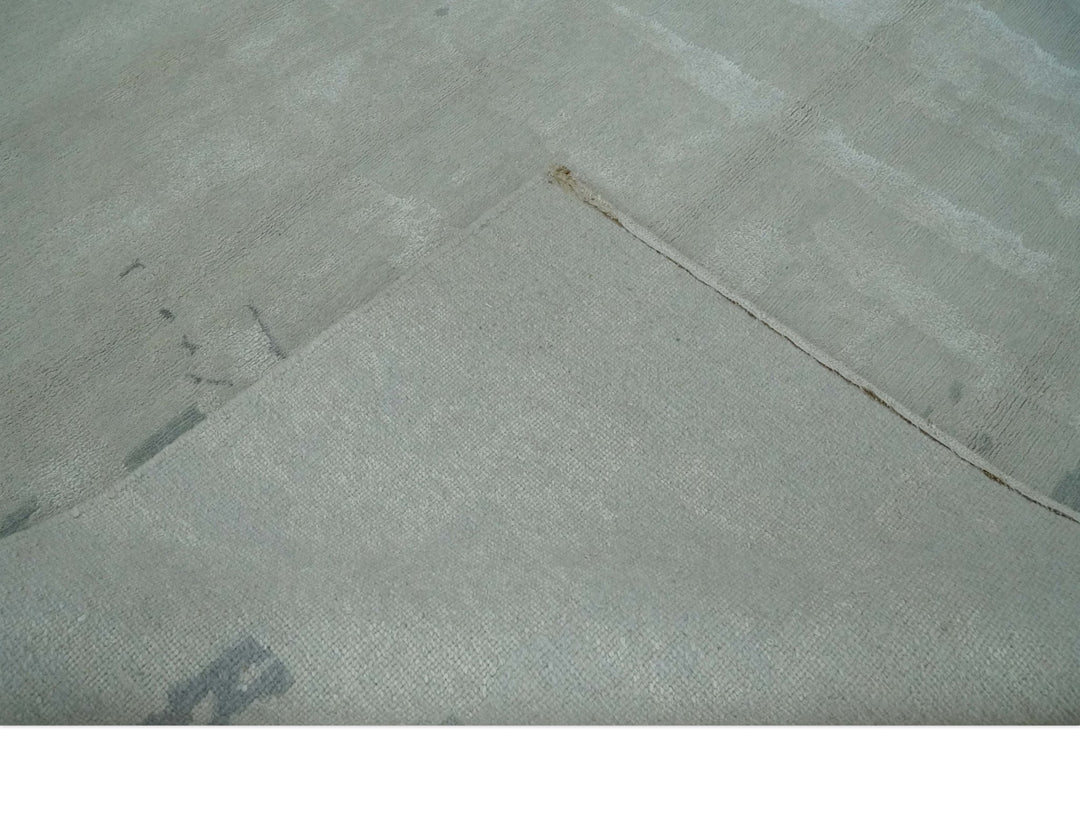 Modern Abstract Silver And Gray Hand knotted Art Silk Area Rug - The Rug Decor