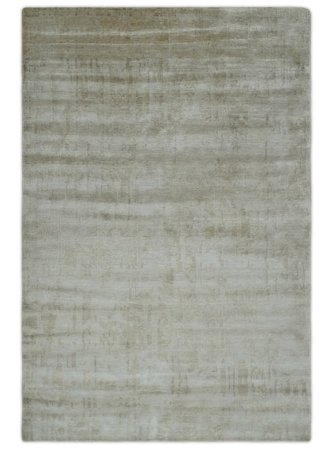 Modern Abstract Silver and Olive Hand knotted 6x9 Bamboo Silk Area Rug - The Rug Decor