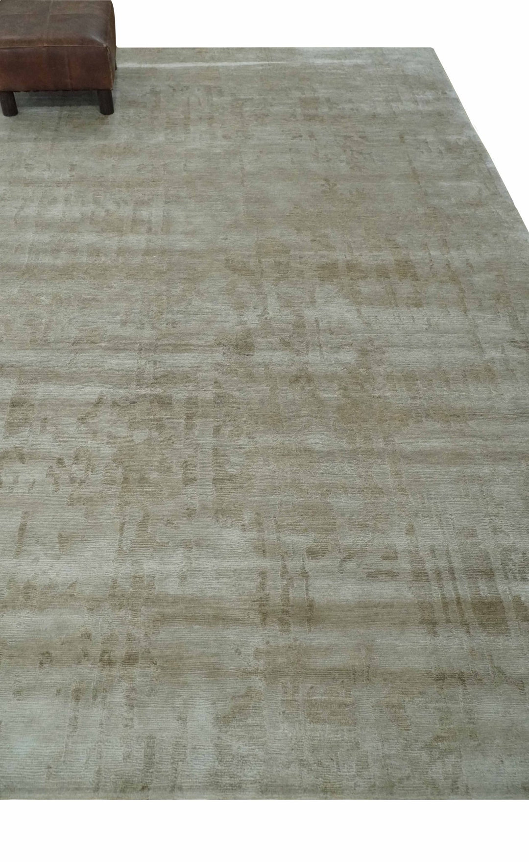 Modern Abstract Silver and Olive Hand knotted 6x9 Bamboo Silk Area Rug - The Rug Decor