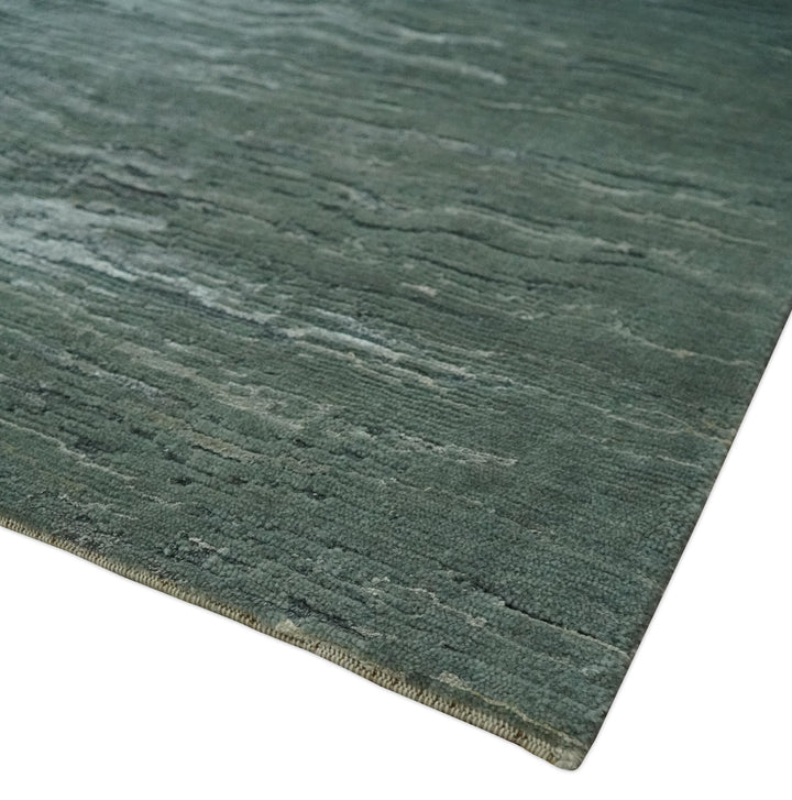 Modern Abstract Silver, Green and Charcoal Hand loom 6x9 wool and Bamboo Silk Area Rug - The Rug Decor