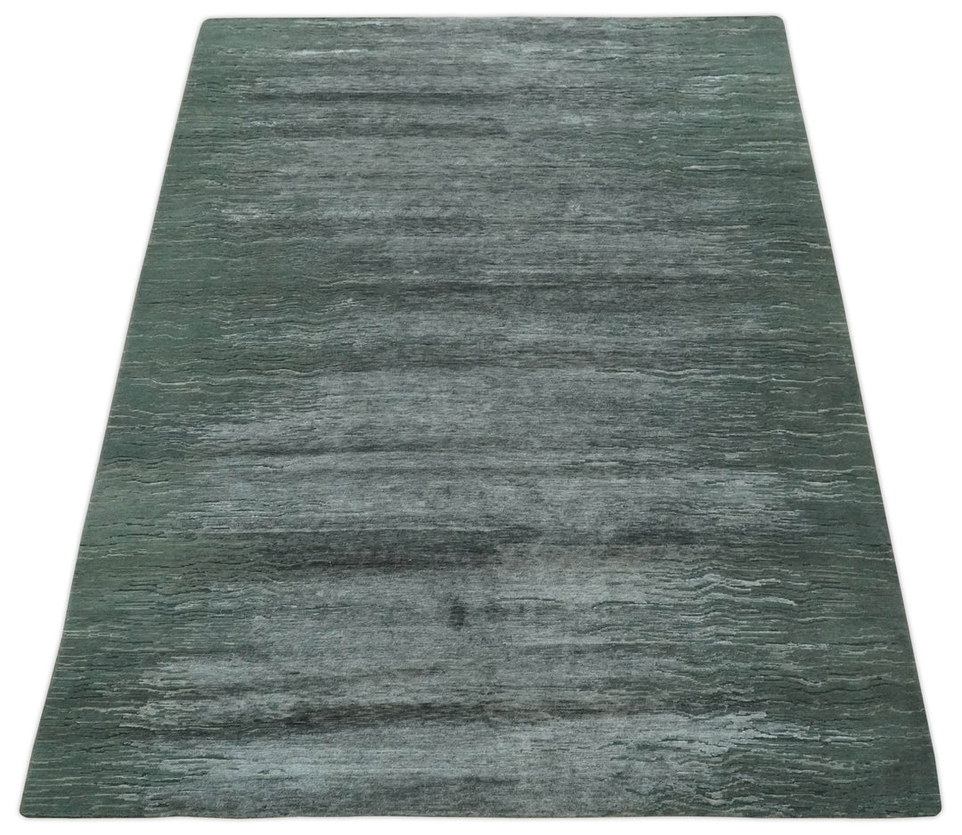 Modern Abstract Silver, Green and Charcoal Hand loom 6x9 wool and Bamboo Silk Area Rug - The Rug Decor