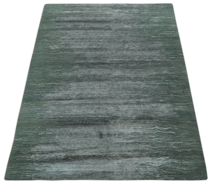 Modern Abstract Silver, Green and Charcoal Hand loom 6x9 wool and Bamboo Silk Area Rug - The Rug Decor