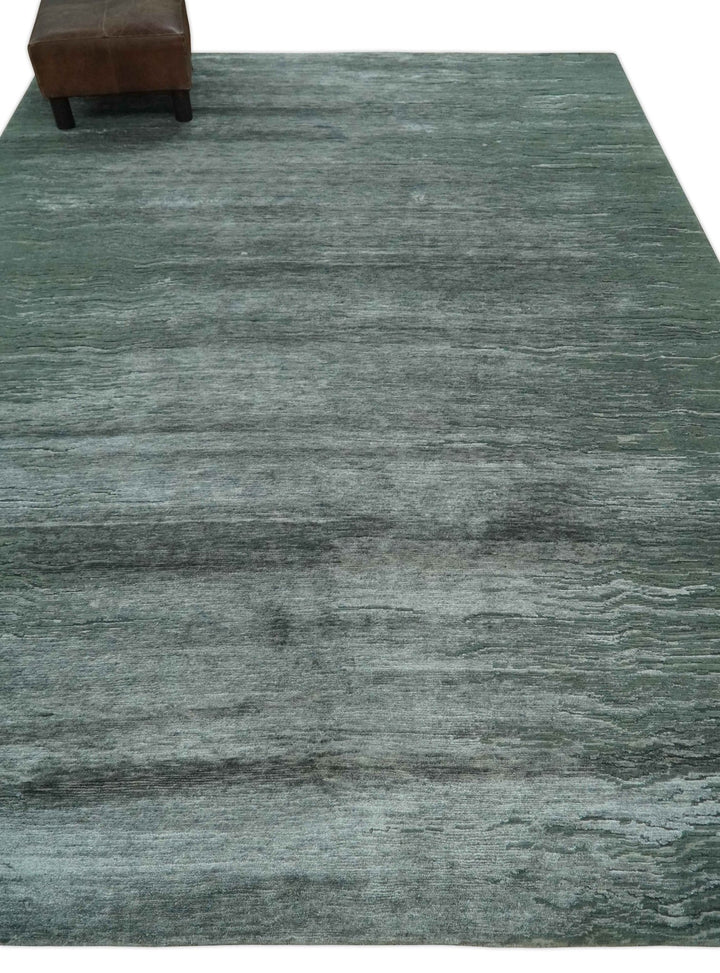 Modern Abstract Silver, Green and Charcoal Hand loom 6x9 wool and Bamboo Silk Area Rug - The Rug Decor