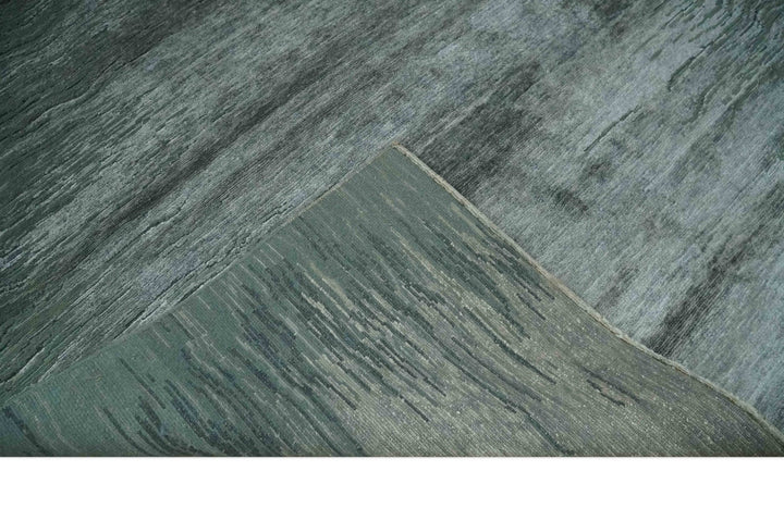 Modern Abstract Silver, Green and Charcoal Hand loom 6x9 wool and Bamboo Silk Area Rug - The Rug Decor