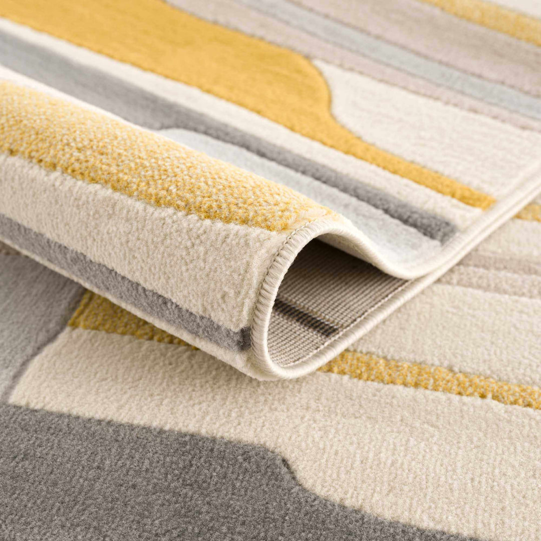 Modern Abstract Stripes Mustard, Black, Light Gray ,Taupe, Charcoal and Peach Area Rug - The Rug Decor