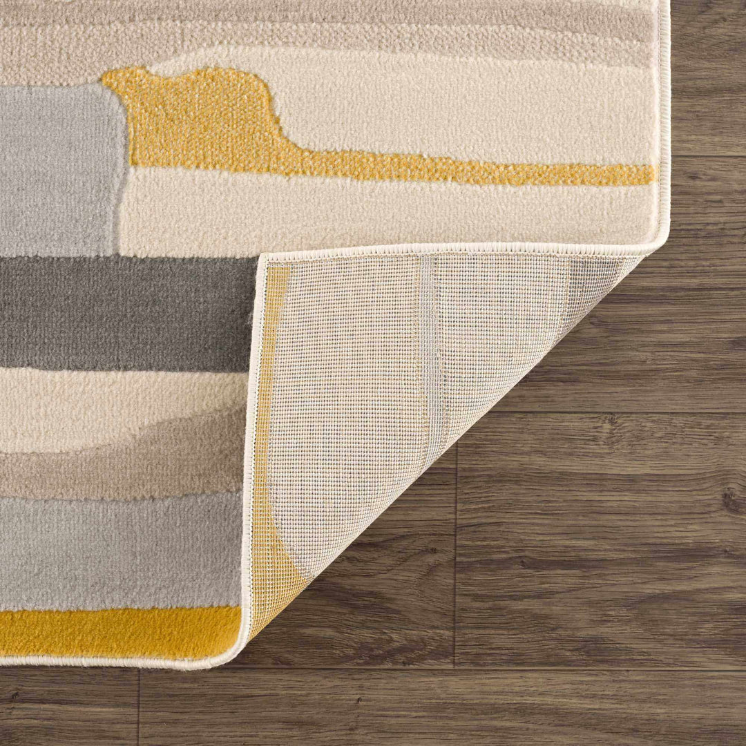 Modern Abstract Stripes Mustard, Black, Light Gray ,Taupe, Charcoal and Peach Area Rug - The Rug Decor
