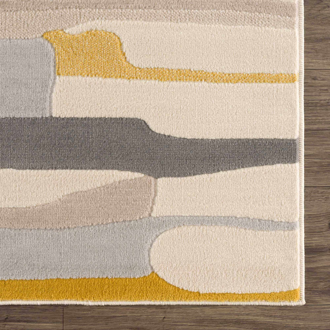 Modern Abstract Stripes Mustard, Black, Light Gray ,Taupe, Charcoal and Peach Area Rug - The Rug Decor