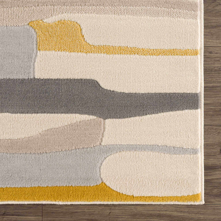 Modern Abstract Stripes Mustard, Black, Light Gray ,Taupe, Charcoal and Peach Area Rug - The Rug Decor