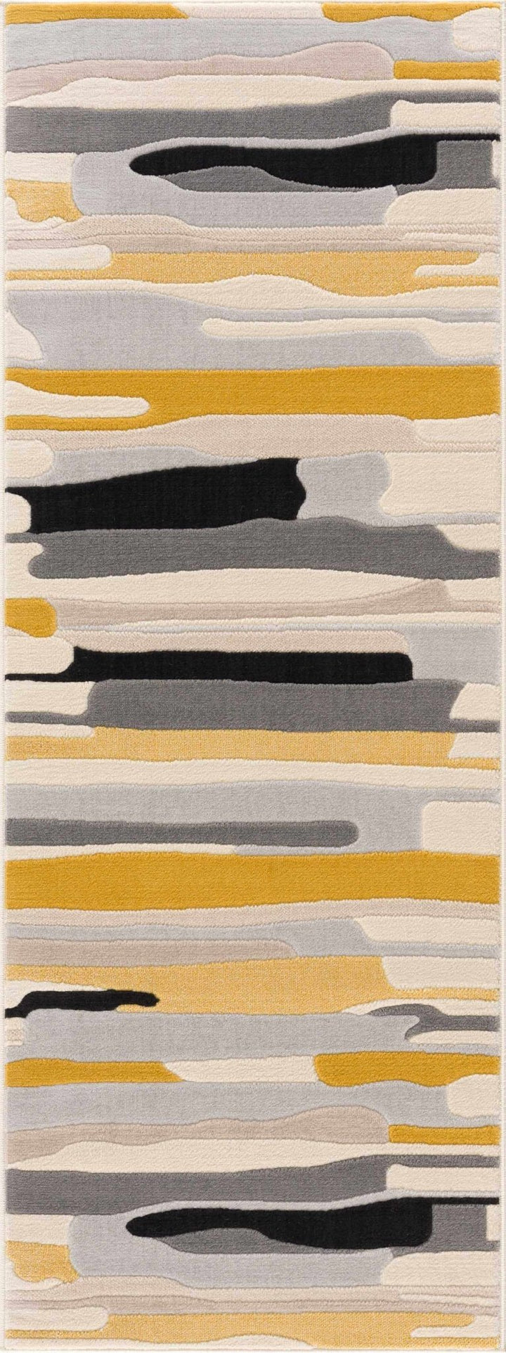 Modern Abstract Stripes Mustard, Black, Light Gray ,Taupe, Charcoal and Peach Area Rug - The Rug Decor