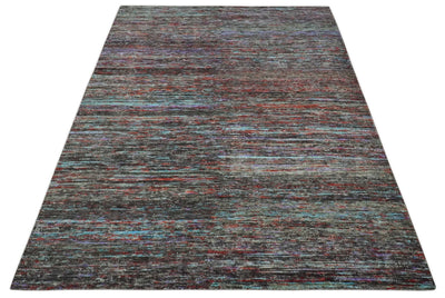 Modern Abstract Vibrant Colorful Maroon, Violet, Blue and Charcoal Hand knotted Flat Woven 8x11.6 wool Area Rug - The Rug Decor