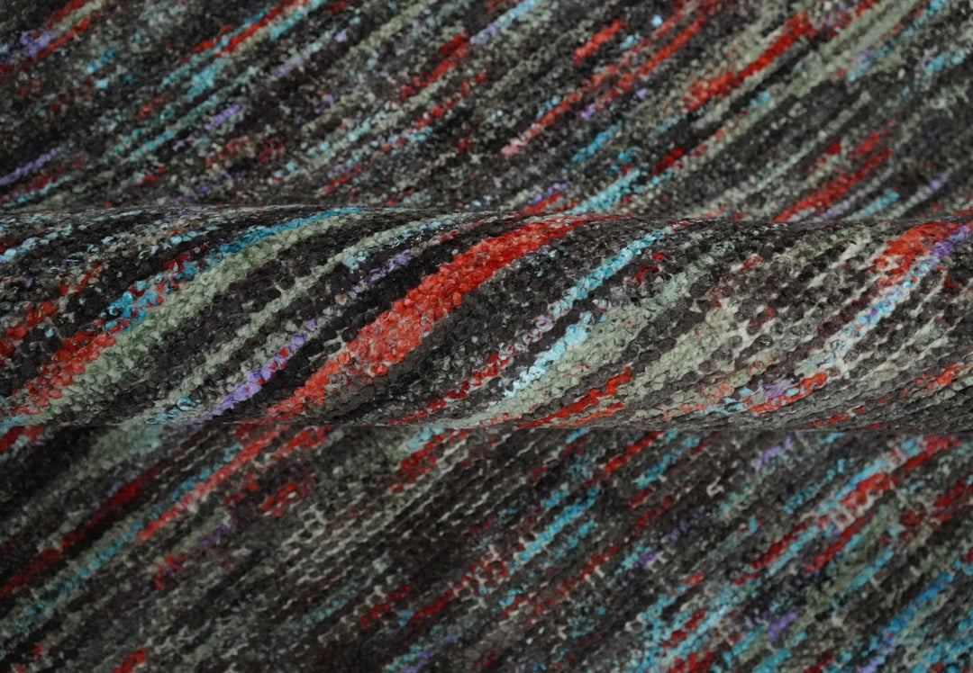 Modern Abstract Vibrant Colorful Maroon, Violet, Blue and Charcoal Hand knotted Flat Woven 8x11.6 wool Area Rug - The Rug Decor
