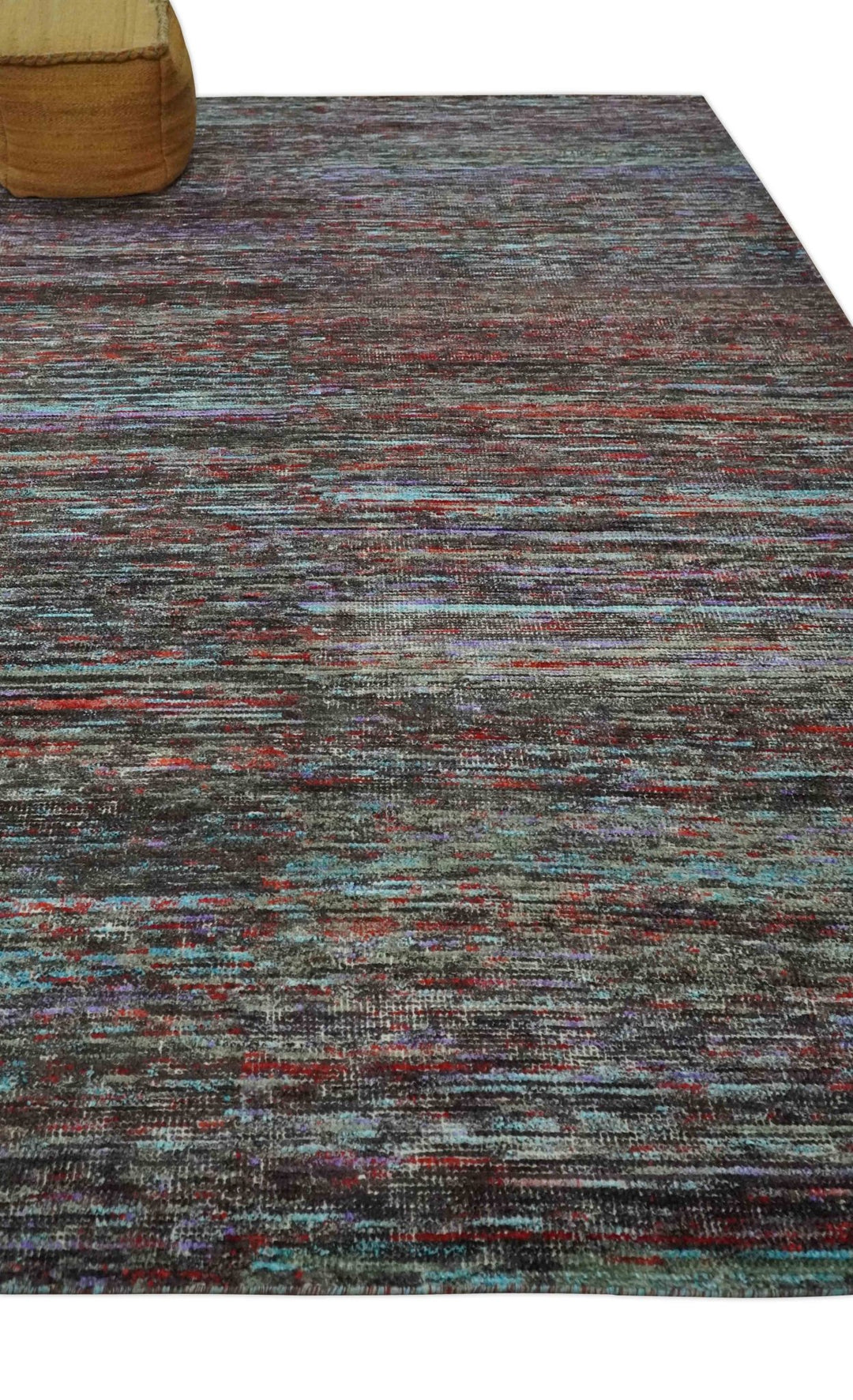 Modern Abstract Vibrant Colorful Maroon, Violet, Blue and Charcoal Hand knotted Flat Woven 8x11.6 wool Area Rug - The Rug Decor