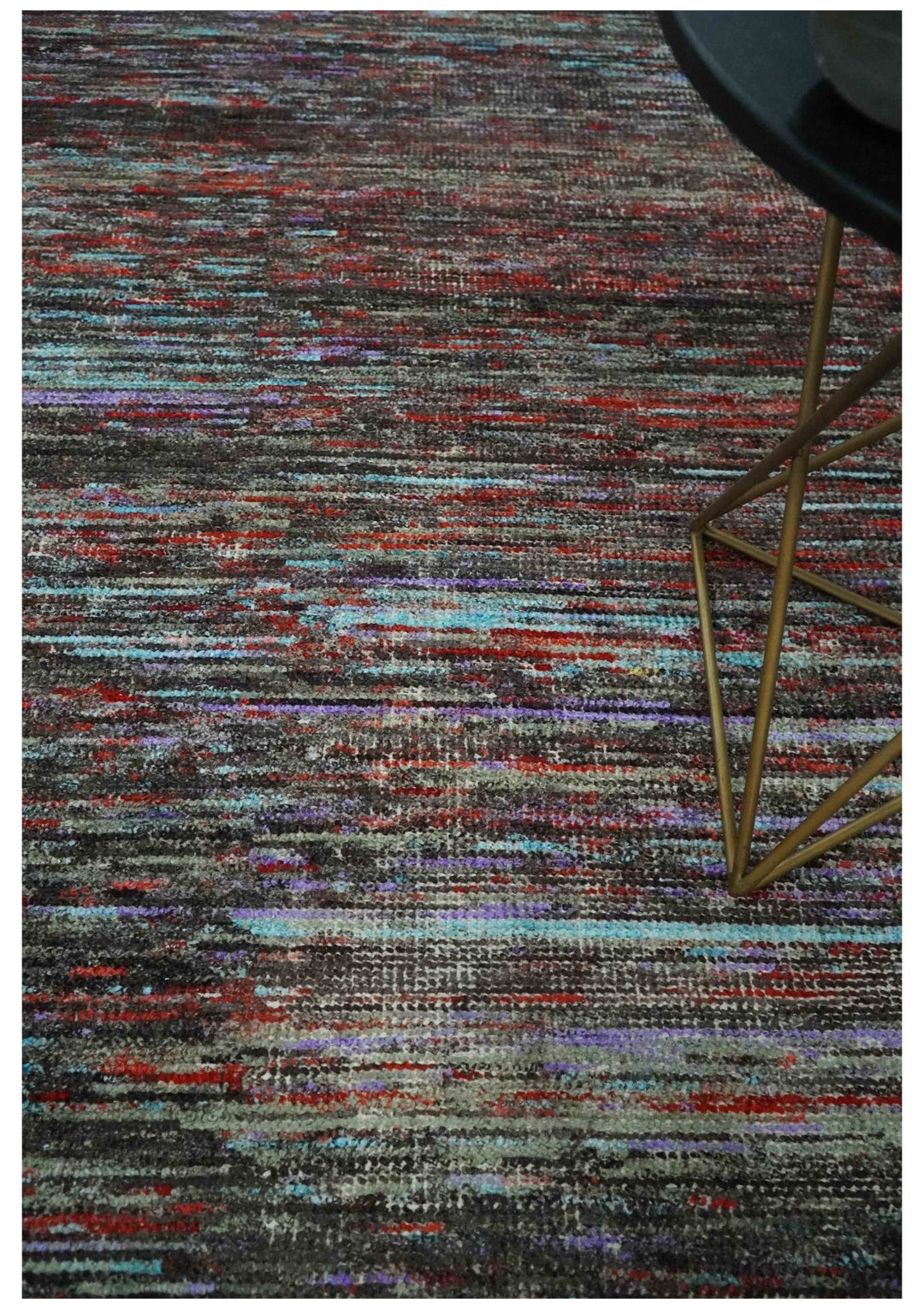 Modern Abstract Vibrant Colorful Maroon, Violet, Blue and Charcoal Hand knotted Flat Woven 8x11.6 wool Area Rug - The Rug Decor