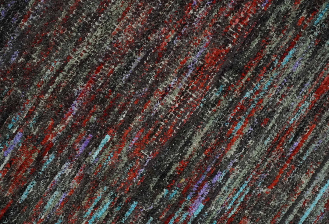 Modern Abstract Vibrant Colorful Maroon, Violet, Blue and Charcoal Hand knotted Flat Woven 8x11.6 wool Area Rug - The Rug Decor