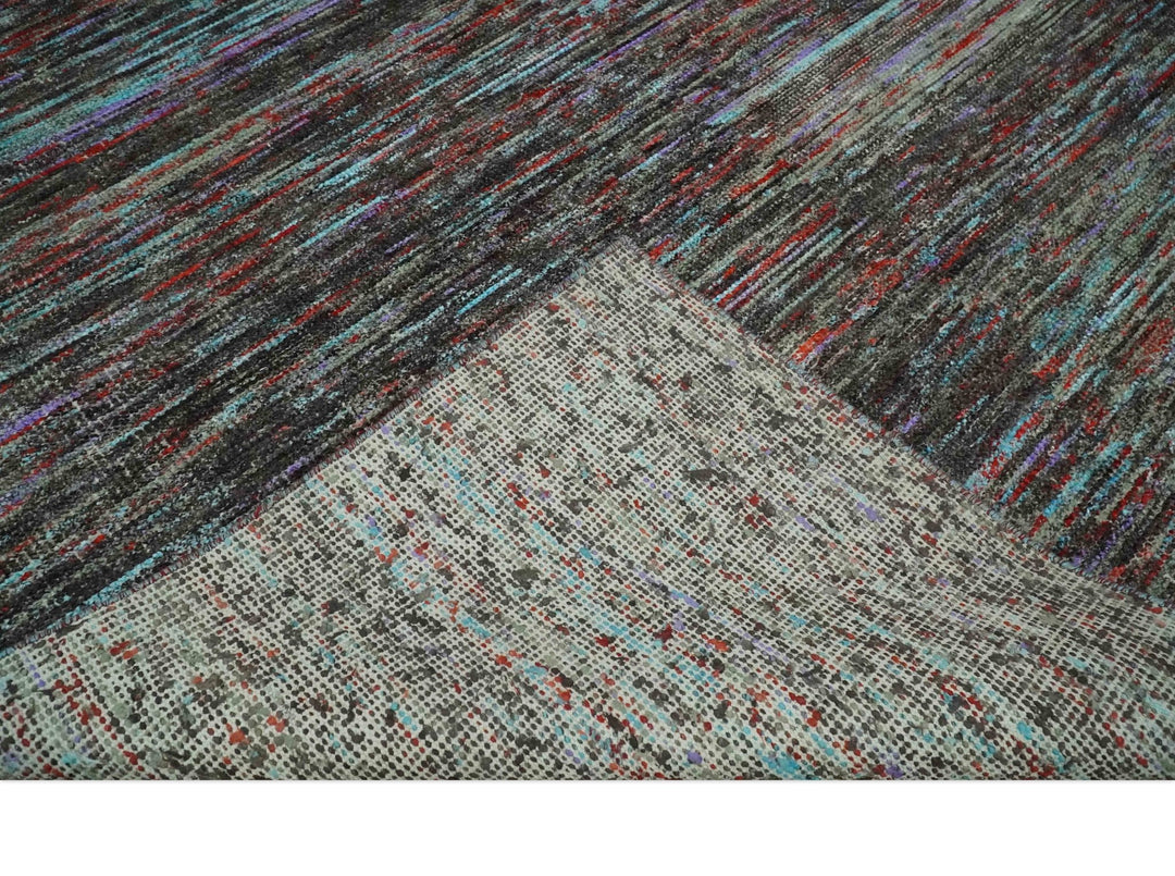 Modern Abstract Vibrant Colorful Maroon, Violet, Blue and Charcoal Hand knotted Flat Woven 8x11.6 wool Area Rug - The Rug Decor