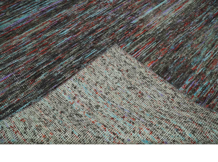 Modern Abstract Vibrant Colorful Maroon, Violet, Blue and Charcoal Hand knotted Flat Woven 8x11.6 wool Area Rug - The Rug Decor