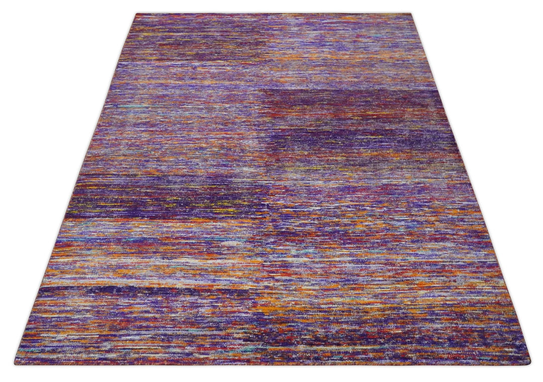 Modern Abstract Vibrant Colorful Violet, Gold, Rust and Ivory Hand knotted Flat Woven 8x10 wool Area Rug - The Rug Decor