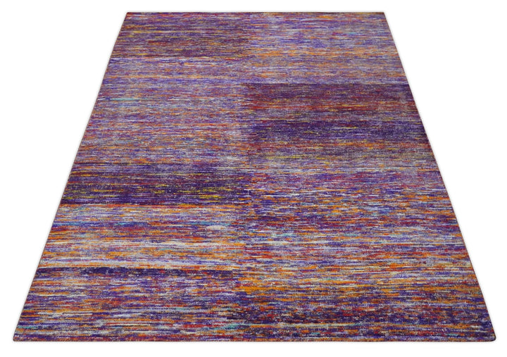 Modern Abstract Vibrant Colorful Violet, Gold, Rust and Ivory Hand knotted Flat Woven 8x10 wool Area Rug - The Rug Decor