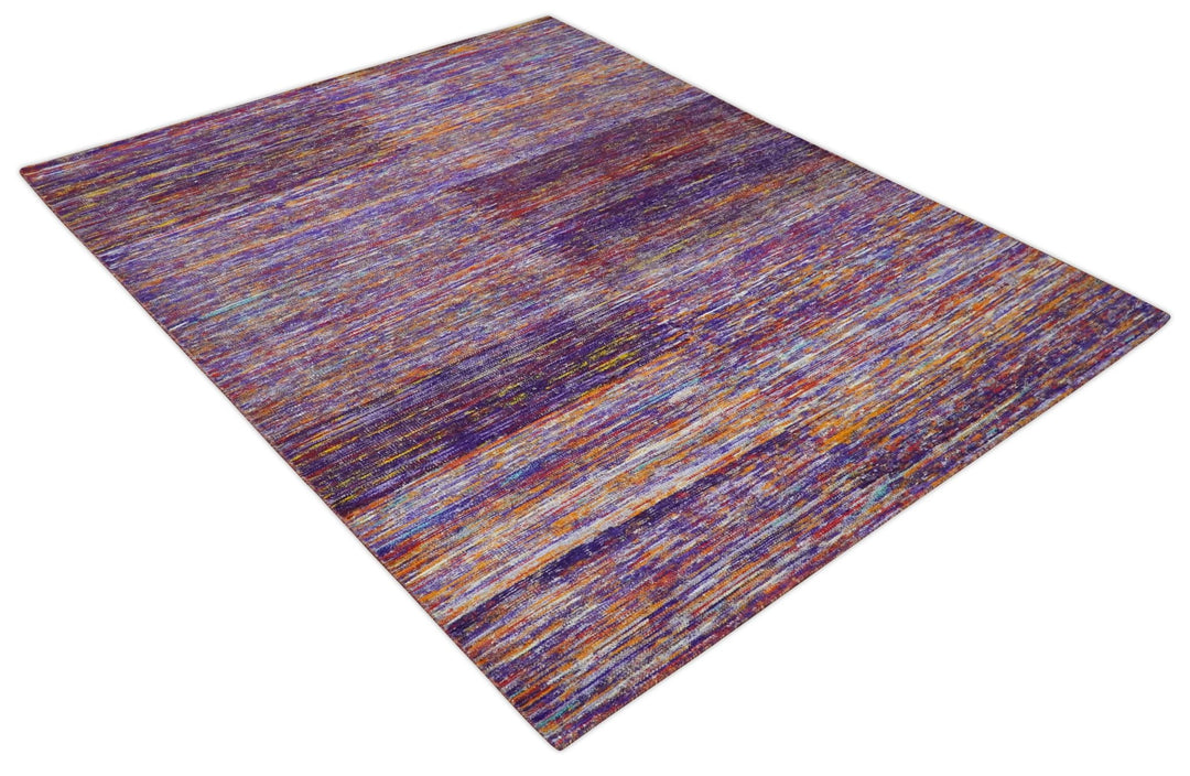 Modern Abstract Vibrant Colorful Violet, Gold, Rust and Ivory Hand knotted Flat Woven 8x10 wool Area Rug - The Rug Decor