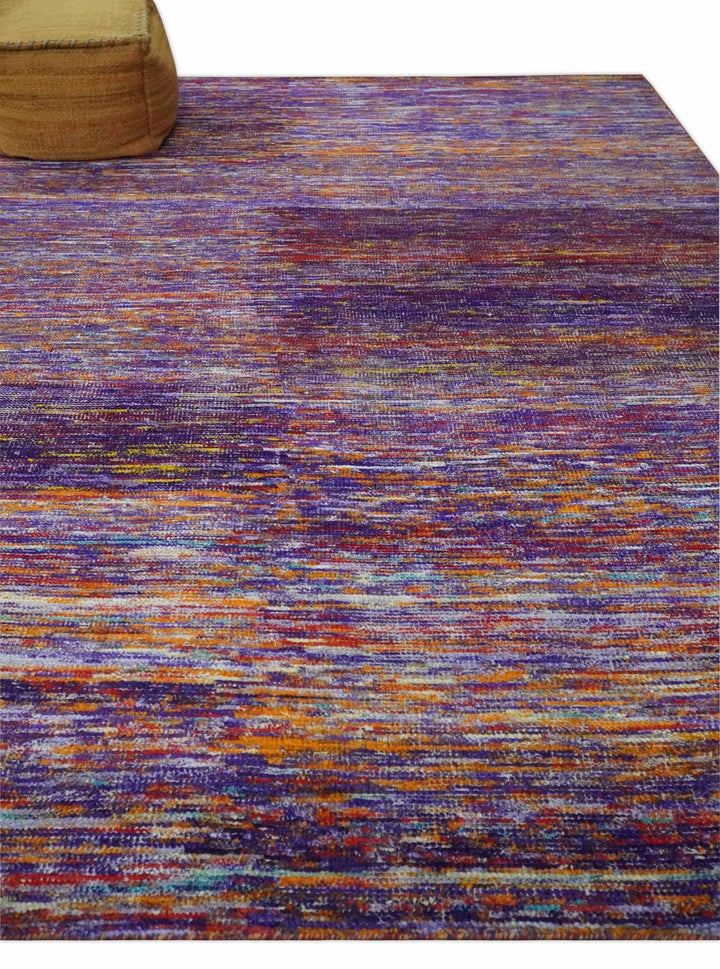 Modern Abstract Vibrant Colorful Violet, Gold, Rust and Ivory Hand knotted Flat Woven 8x10 wool Area Rug - The Rug Decor