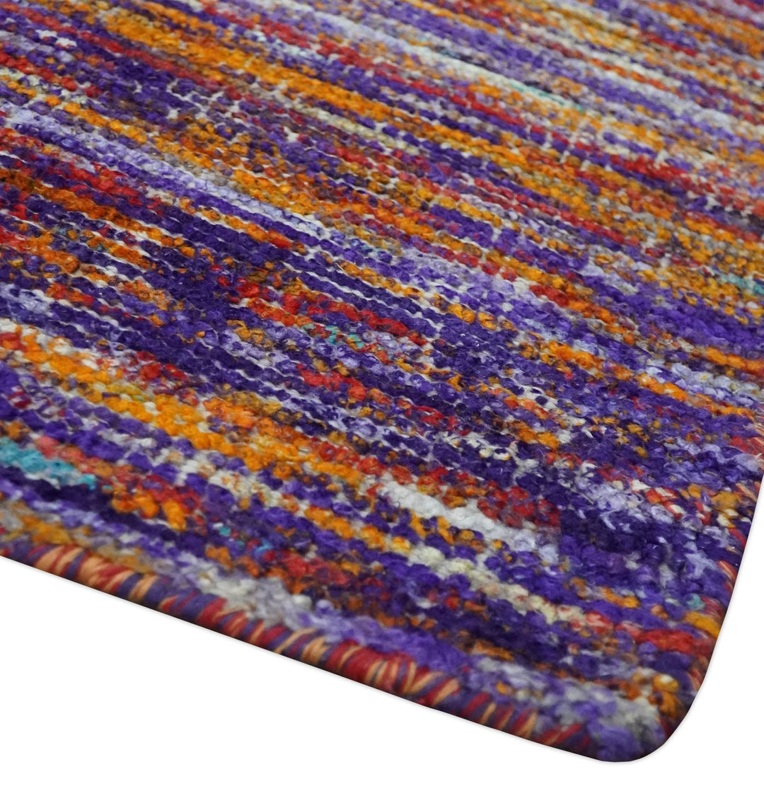 Modern Abstract Vibrant Colorful Violet, Gold, Rust and Ivory Hand knotted Flat Woven 8x10 wool Area Rug - The Rug Decor
