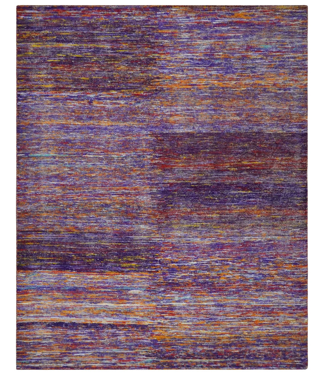 Modern Abstract Vibrant Colorful Violet, Gold, Rust and Ivory Hand knotted Flat Woven 8x10 wool Area Rug - The Rug Decor