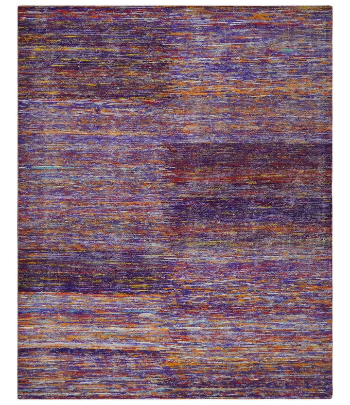 Modern Abstract Vibrant Colorful Violet, Gold, Rust and Ivory Hand knotted Flat Woven 8x10 wool Area Rug - The Rug Decor