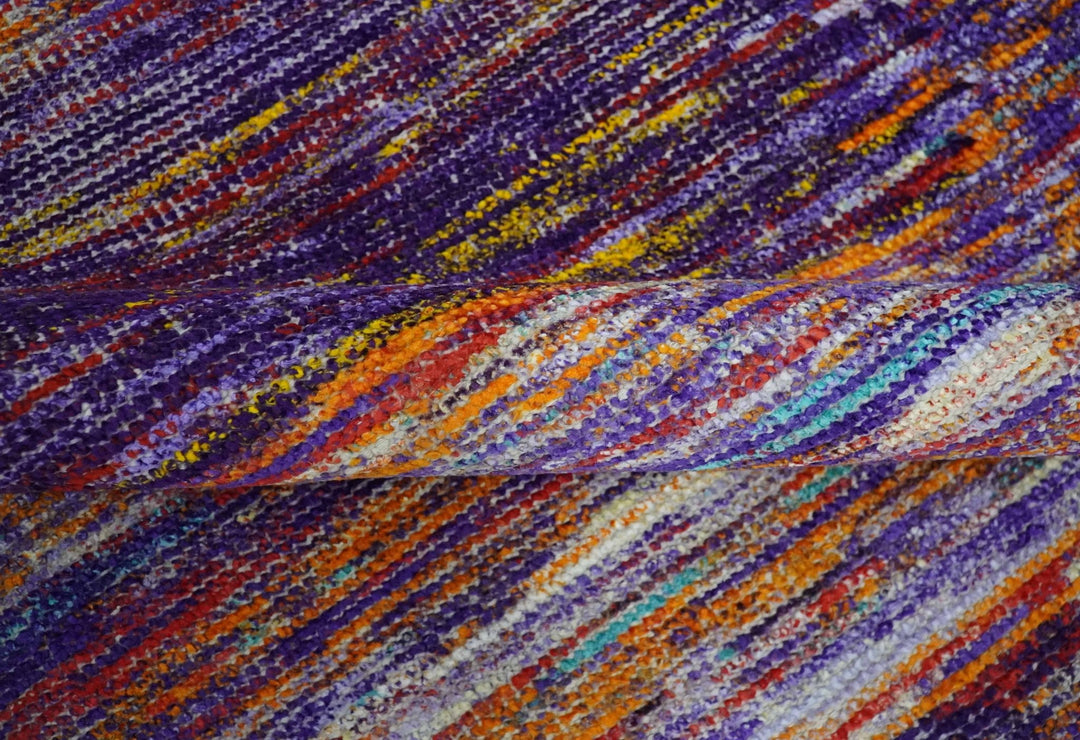 Modern Abstract Vibrant Colorful Violet, Gold, Rust and Ivory Hand knotted Flat Woven 8x10 wool Area Rug - The Rug Decor