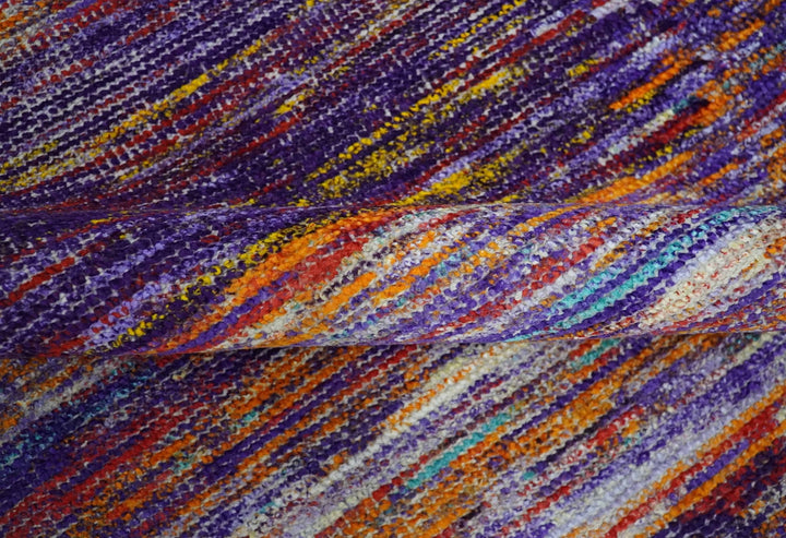 Modern Abstract Vibrant Colorful Violet, Gold, Rust and Ivory Hand knotted Flat Woven 8x10 wool Area Rug - The Rug Decor