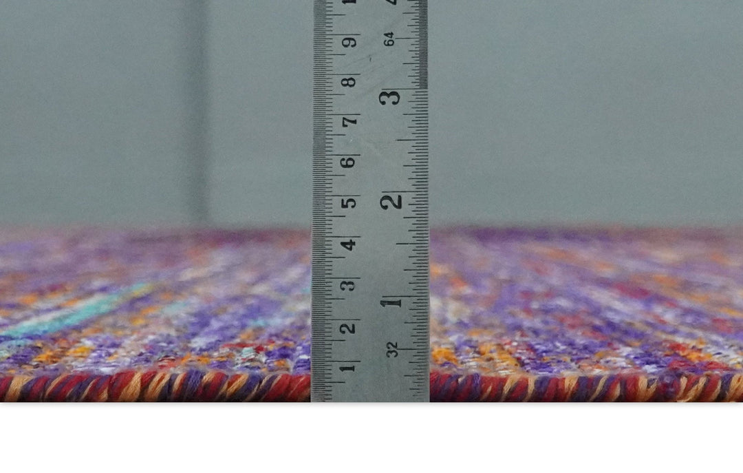 Modern Abstract Vibrant Colorful Violet, Gold, Rust and Ivory Hand knotted Flat Woven 8x10 wool Area Rug - The Rug Decor