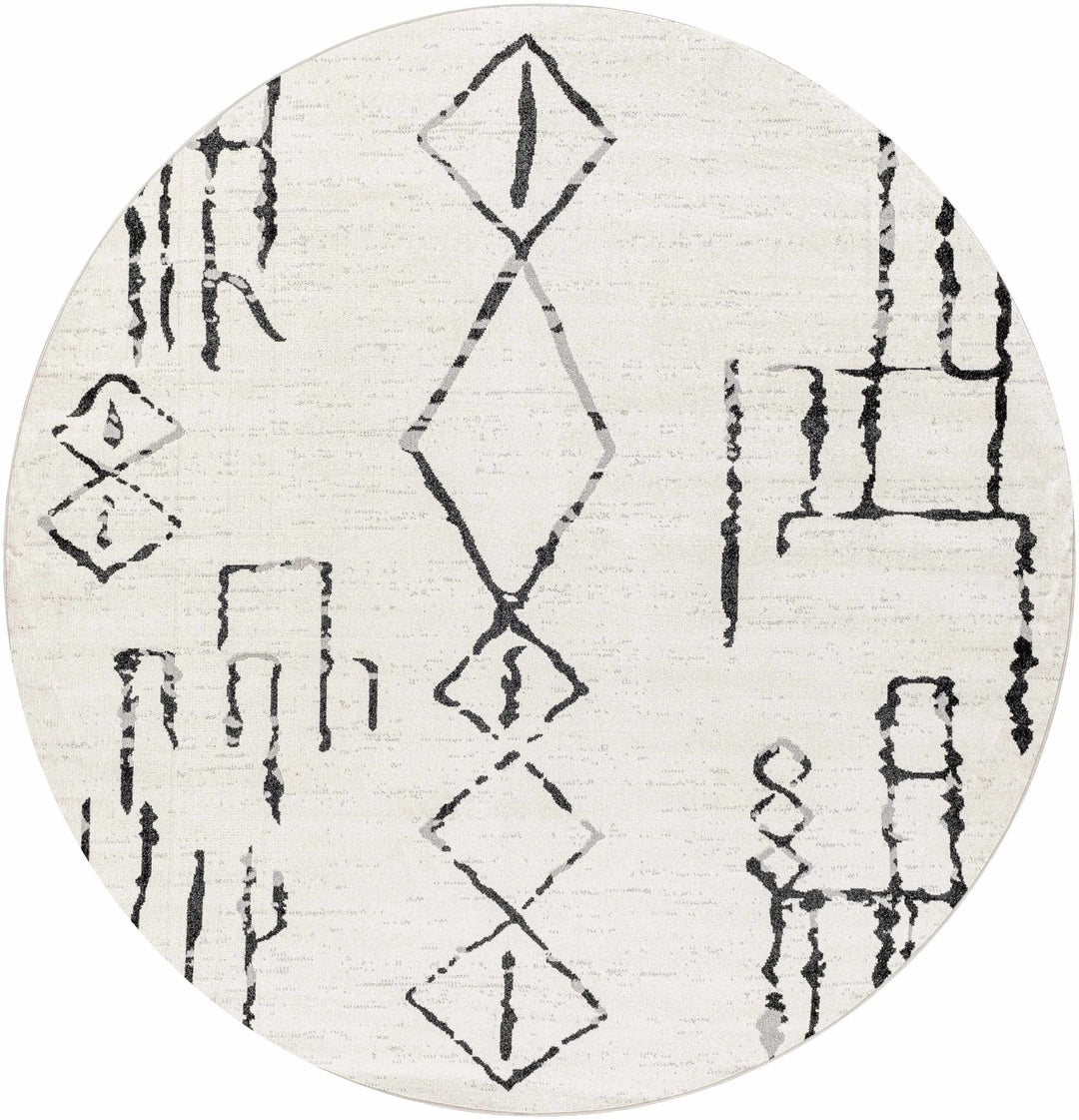 Modern Art Design Machine Woven Ivory and Black Machine Washable Rug - The Rug Decor