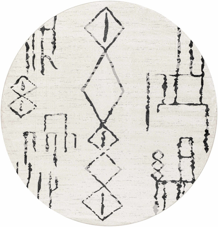 Modern Art Design Machine Woven Ivory and Black Machine Washable Rug - The Rug Decor