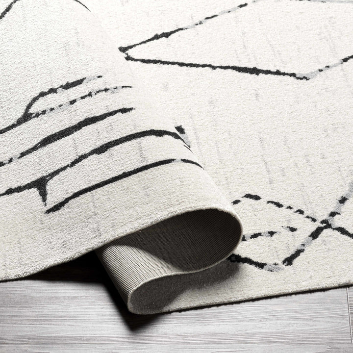 Modern Art Design Machine Woven Ivory and Black Machine Washable Rug - The Rug Decor