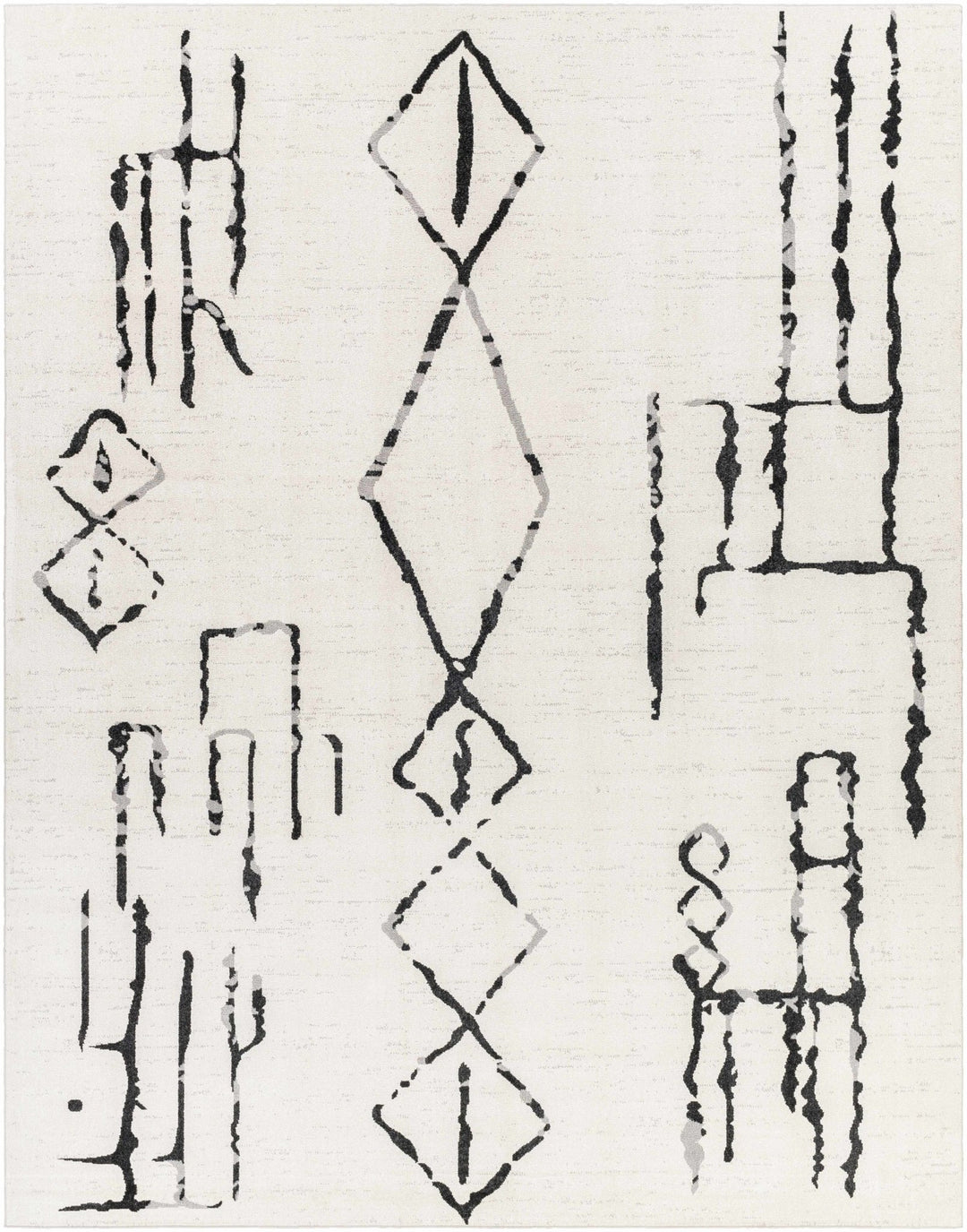 Modern Art Design Machine Woven Ivory and Black Machine Washable Rug - The Rug Decor