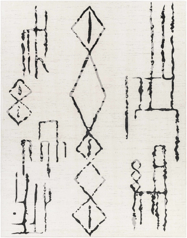 Modern Art Design Machine Woven Ivory and Black Machine Washable Rug - The Rug Decor