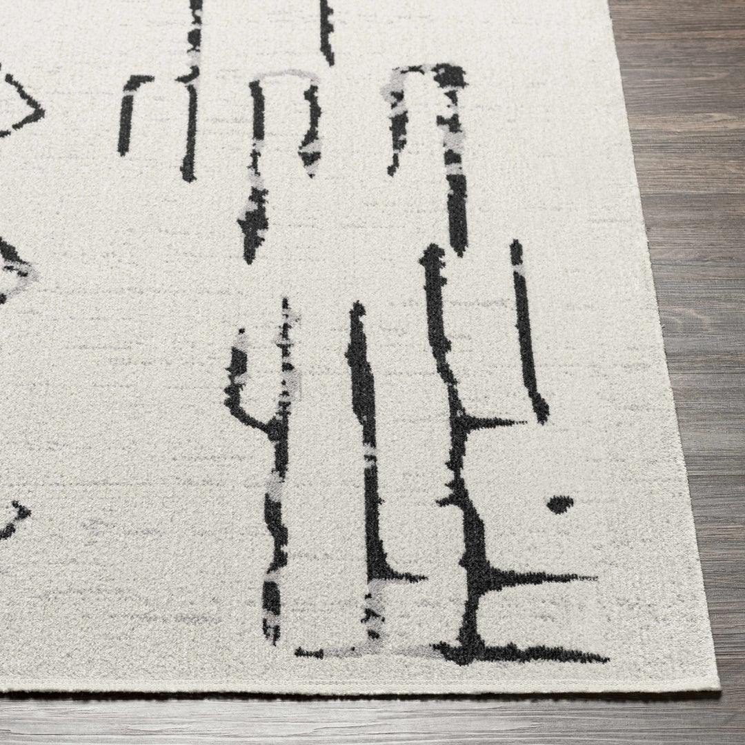 Modern Art Design Machine Woven Ivory and Black Machine Washable Rug - The Rug Decor