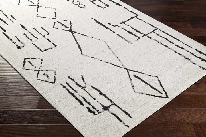 Modern Art Design Machine Woven Ivory and Black Machine Washable Rug - The Rug Decor