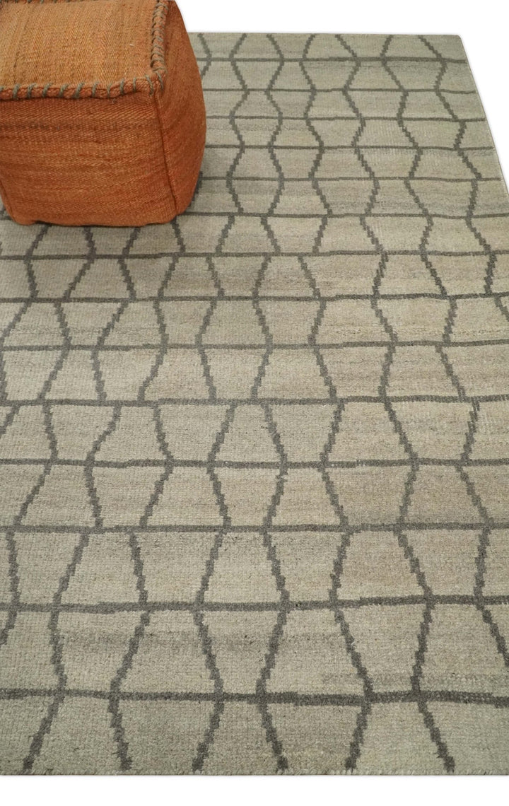 Modern Beige and Brown Geometric Scandinavian 5x7 Blended Wool Flatwoven Area Rug | HL24 - The Rug Decor