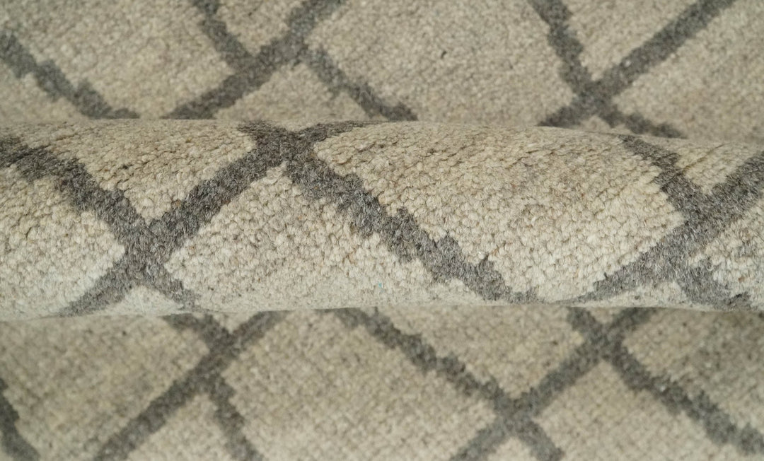 Modern Beige and Brown Geometric Scandinavian 5x7 Blended Wool Flatwoven Area Rug | HL24 - The Rug Decor