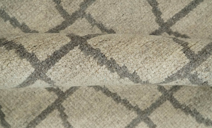 Modern Beige and Brown Geometric Scandinavian 5x7 Blended Wool Flatwoven Area Rug | HL24 - The Rug Decor