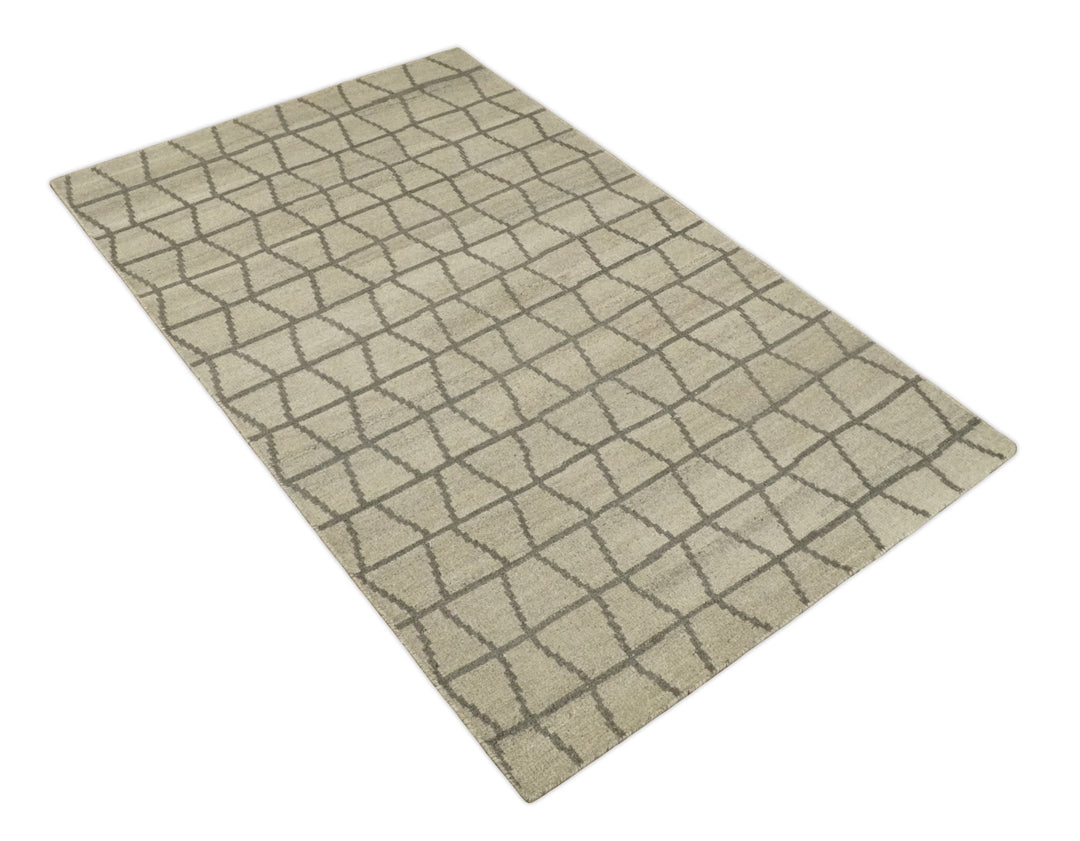 Modern Beige and Brown Geometric Scandinavian 5x7 Blended Wool Flatwoven Area Rug | HL24 - The Rug Decor
