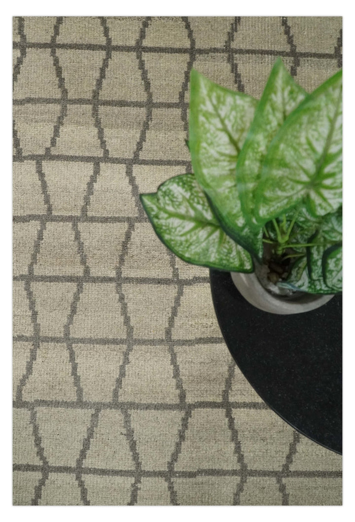Modern Beige and Brown Geometric Scandinavian 5x7 Blended Wool Flatwoven Area Rug | HL24 - The Rug Decor