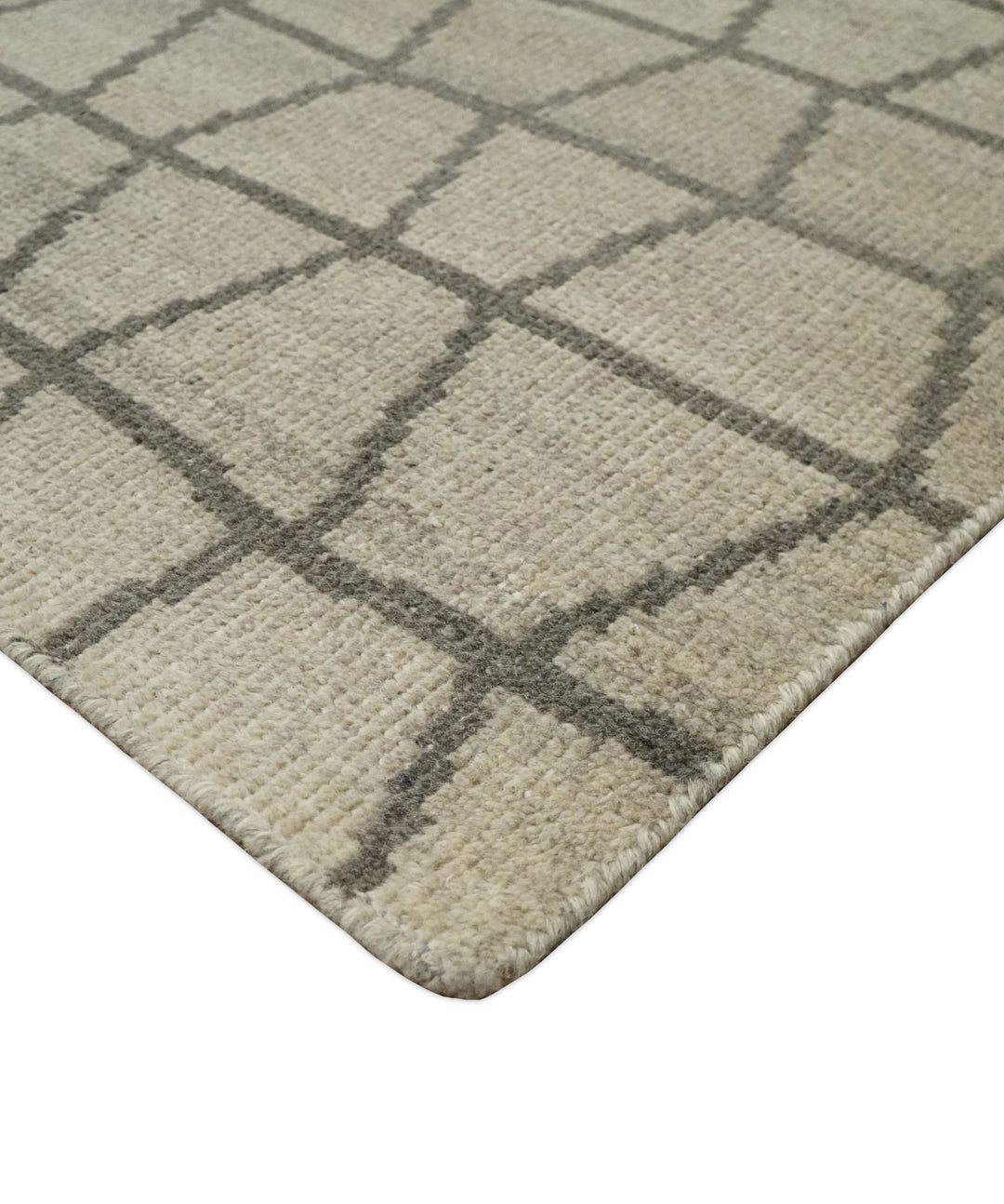 Modern Beige and Brown Geometric Scandinavian 5x7 Blended Wool Flatwoven Area Rug | HL24 - The Rug Decor