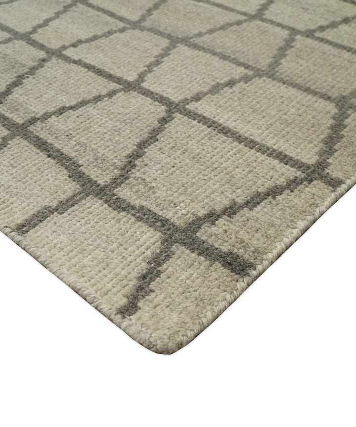 Modern Beige and Brown Geometric Scandinavian 5x7 Blended Wool Flatwoven Area Rug | HL24 - The Rug Decor