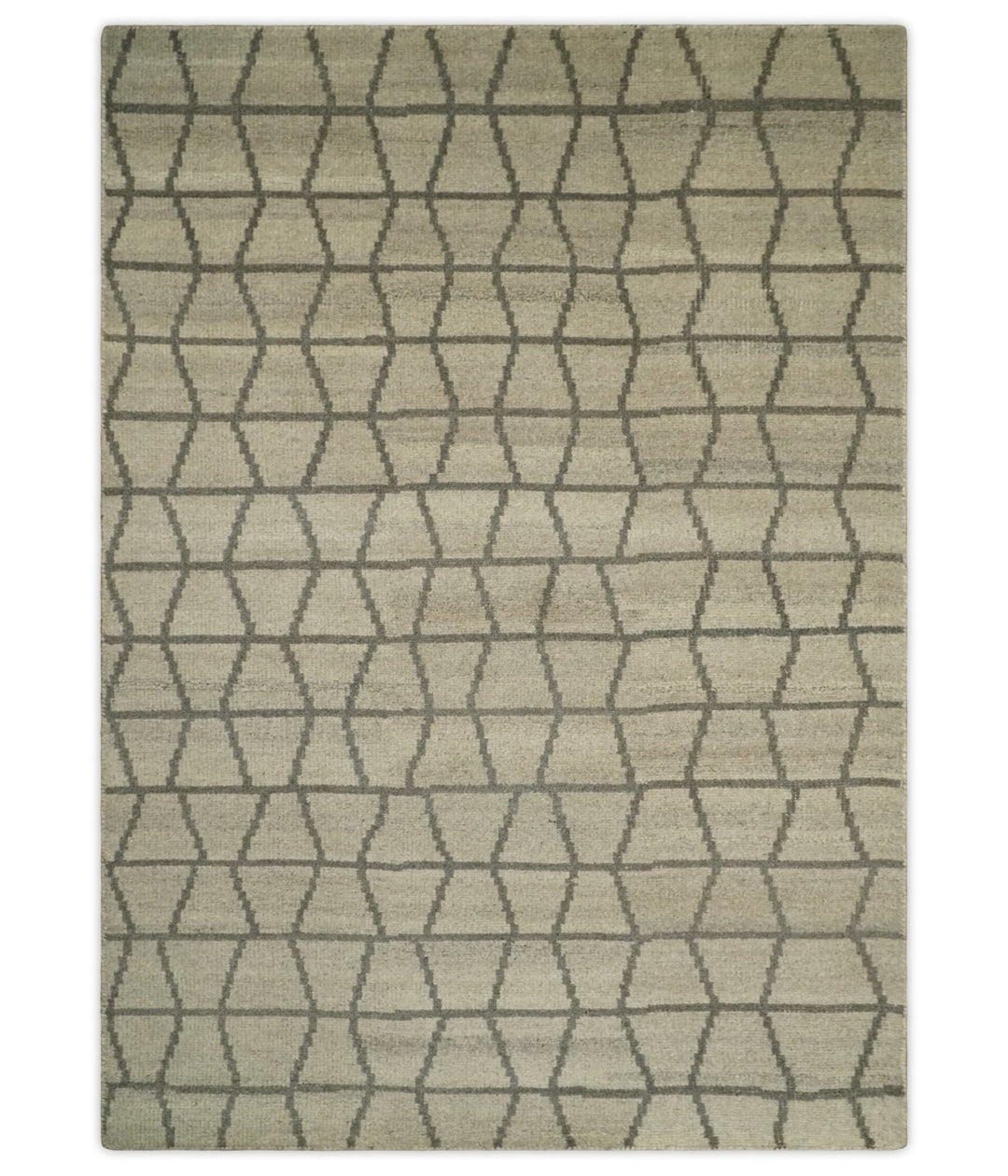 Modern Beige and Brown Geometric Scandinavian 5x7 Blended Wool Flatwoven Area Rug | HL24 - The Rug Decor